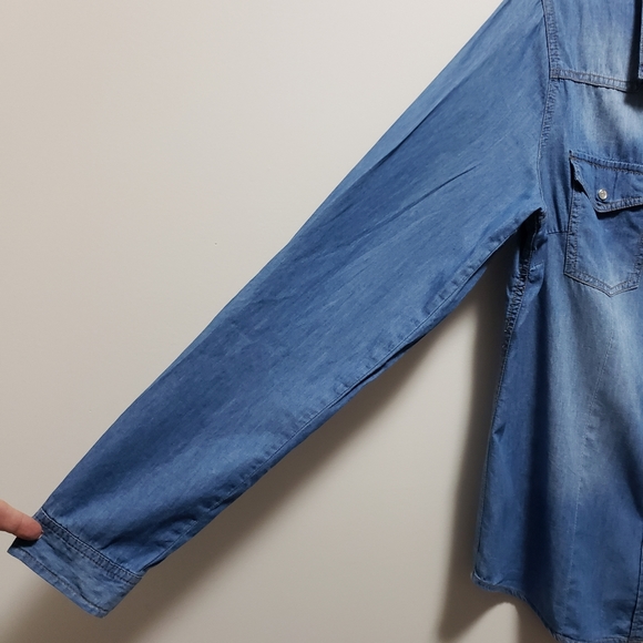YMI Denim Jean Shirt Dark Cotton Silky Pearl Snap Buttons Women's XL - Picture 3 of 8